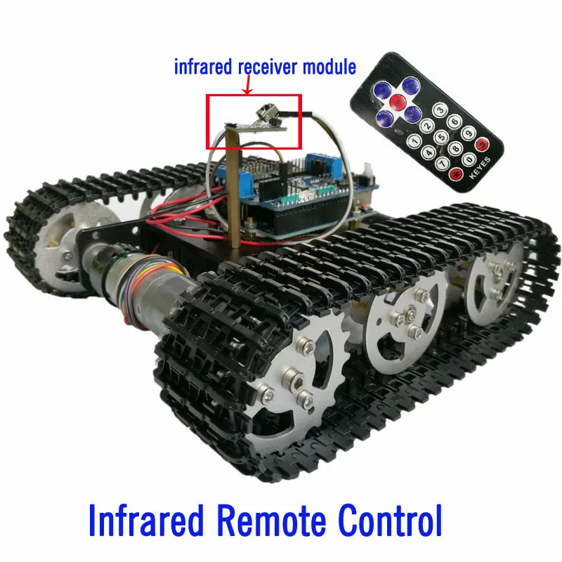 Control Tracked Tank Chassis with Arduino UNO R3 Board+Motor Drive Shield Board by Phone for DIY