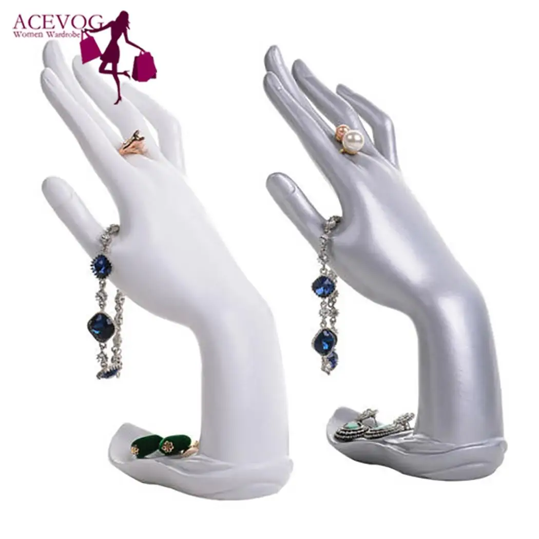 

Hand Finger Jewelry Display Stand Ring Bracelet Bangle Hand Casual Model Stand Silver, White