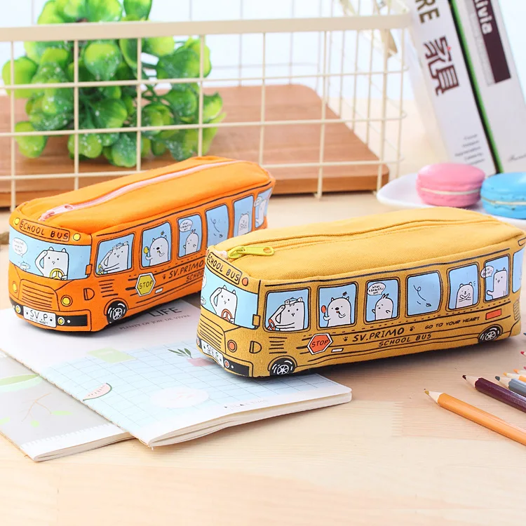 Милый чехол-карандаш для школьного автобуса, большая вместительная холщовая сумка-карандаш для автомобиля, оранжевый, красный, желтый, синий