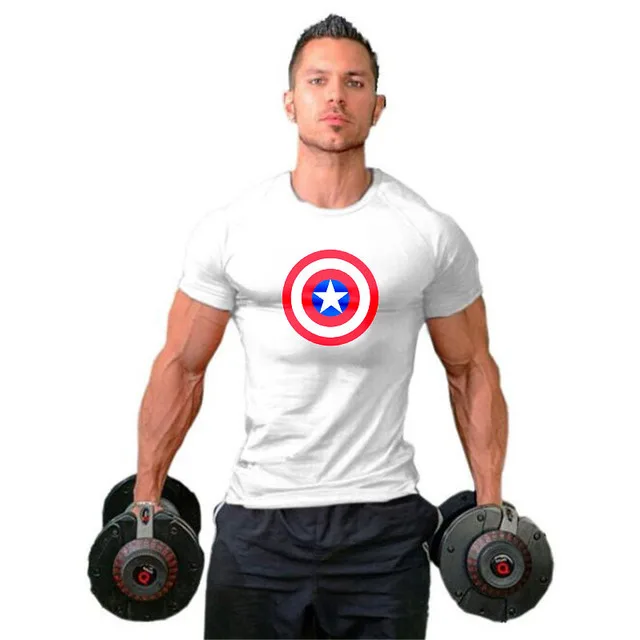 US $18.80 New men's sports running bodybuilding cotton short-sleeved US team men's fitness round neck short-s