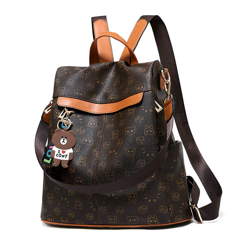 

2019 Sale Mochilas Backpack Women Animal Prints Retro Female Schoolbags Bear Pendant Casual Book Bags Ladies Double Shoulder
