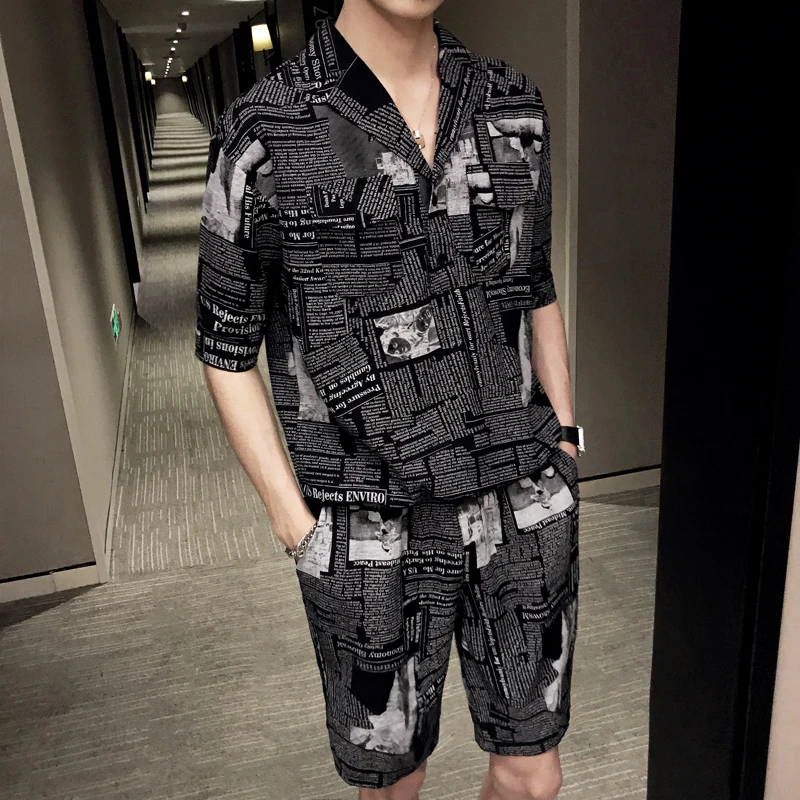 Летняя одежда в Корейском стиле, мужские футболки и шорты, комплект из 2 предметов, мужская одежда с персональным принтом, модная уличная одежда, Ropa De Hombre