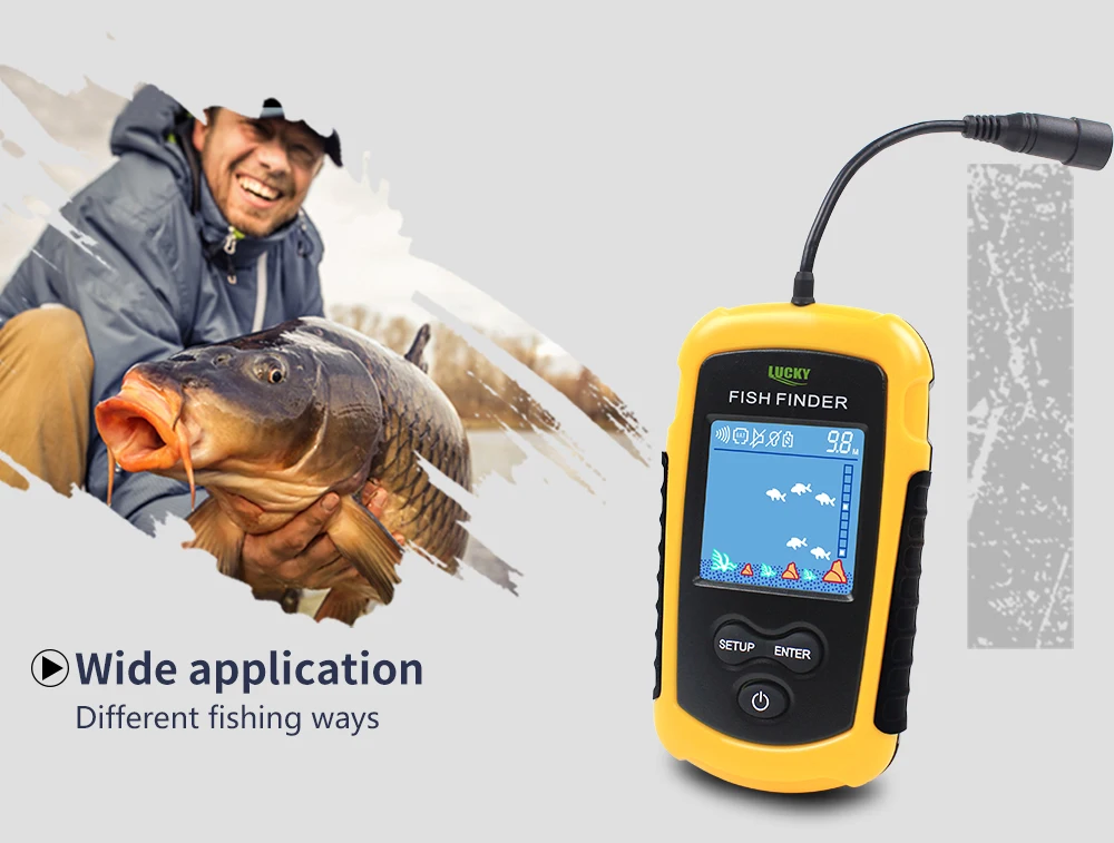 محظوظ المحمولة صياد السمك FFC1108-1 صدى أسلم 100 M سونار LCD صدى ساوندرز Fishfinder السونار لصيد الأسماك