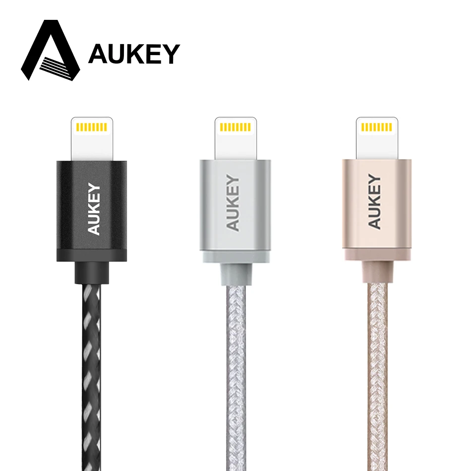 AUKEY MFI Aple 8 Pin Lightning to USB Cable For Cavo iPhone 4S 5 SE 6 6s 7 plus iPad Nylon Braid Fibre fast charging Device | Мобильные