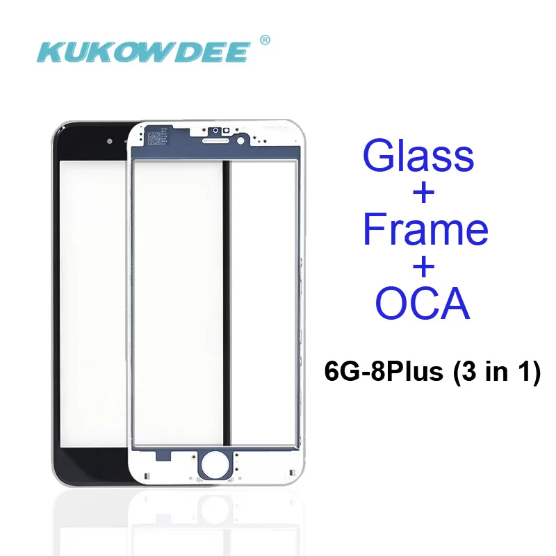 

10pcs AAA 3 in 1 Front Screen Outer Glass With Frame OCA Replacement For iPhone 8 7plus 5 6G 6s 6plus Outer Glass Frame OCA