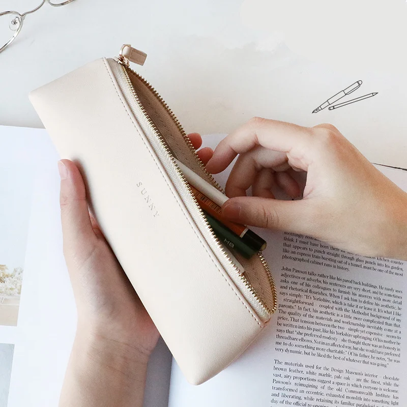 

Coloffice Leather Korean Pencil Bag High Quality Simple Stationery Storage Bag Creative Student Pencil Bag School Supplies 1PC