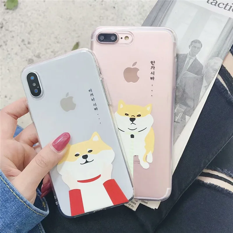 Cute Shiba Inu Clear Phone Cases For Iphone 8 8plus Iphone X 7 6 6s Plus Soft Tpu Korean Letter Cover Xs Max Xr Capa