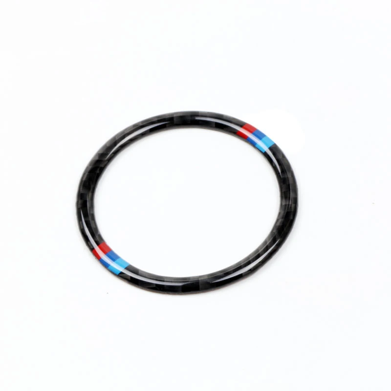 Egal Carbon Fiber M-Stripe Car Engine Start Stop Button Cover Trim Decor Decal for BMW 5 Series E60 2008-2010