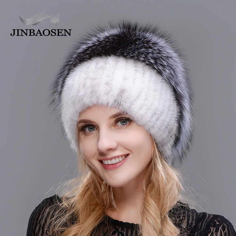 Goede Russische modieuze nertsen bont vos hoed vrouw winter warm vos gebreide muts vrouw 2018 nieuwe natuurlijke bont en water boor ski Hoed