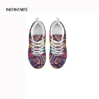 

INSTANTARTS Breathable Summer Flats Shoes Fashion Psychedelic Art Print Woman Lace Up Sneakers Leisure Lightweight Mesh Footwear