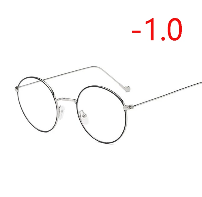 Ретро Металлические Круглые очки для близорукости с градусом для студентов, женские очки для близорукости 0-0,5-1,0-1,5 до-4,0 - Цвет оправы: Myopia 100
