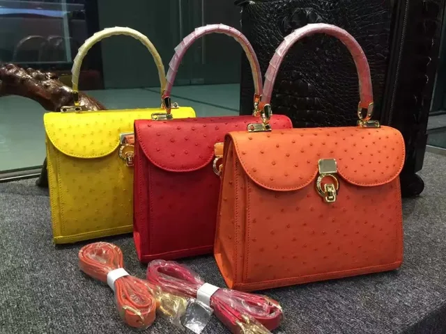 100 Genuine Ostrich Leather Skin Women Tote Bag Famous High End 100 Genuine Ostrich Leather Skin Women Tote Bag Famous High End Quality Handbag Yellow And
