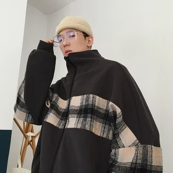 

Winter New Hoodies Men Plus Velvet Thick Warm Sweatshirt Man Fashion Lattice Stitching Street Loose Hip Hop Zipper Hoodie Male