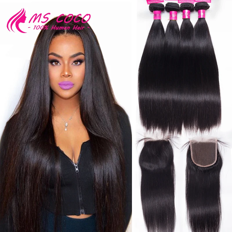Brazilian Virgin Hair With Closure 8A Human Hair Weave Rosa Hair Products With Closure Brazilian Straight Hair With Lace Closure