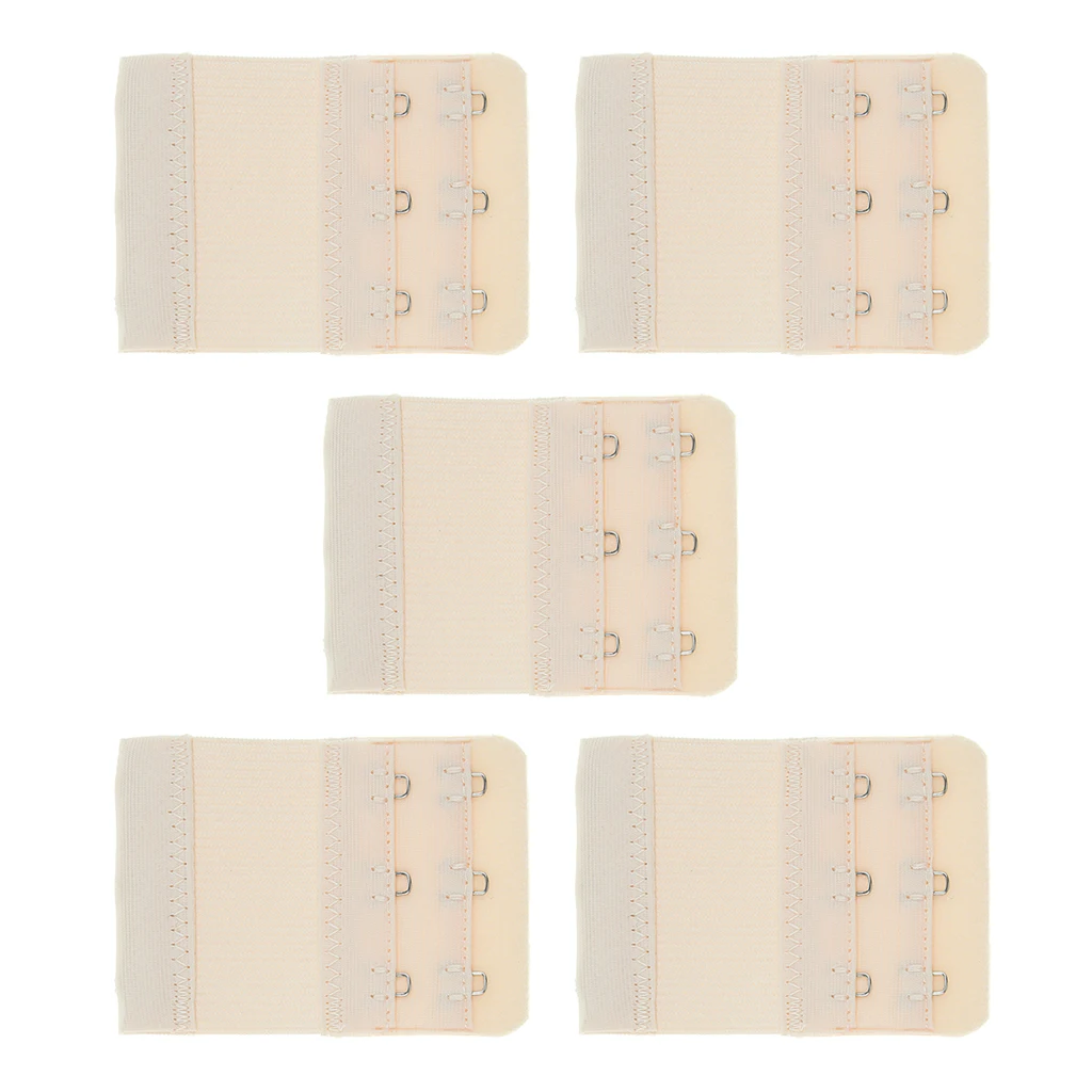 5pcs Adjustable Elastic Bra Extender Strap 3Hook 2Row Bra Extension Replacement Elastic Underwear Extension Clothing Accessories