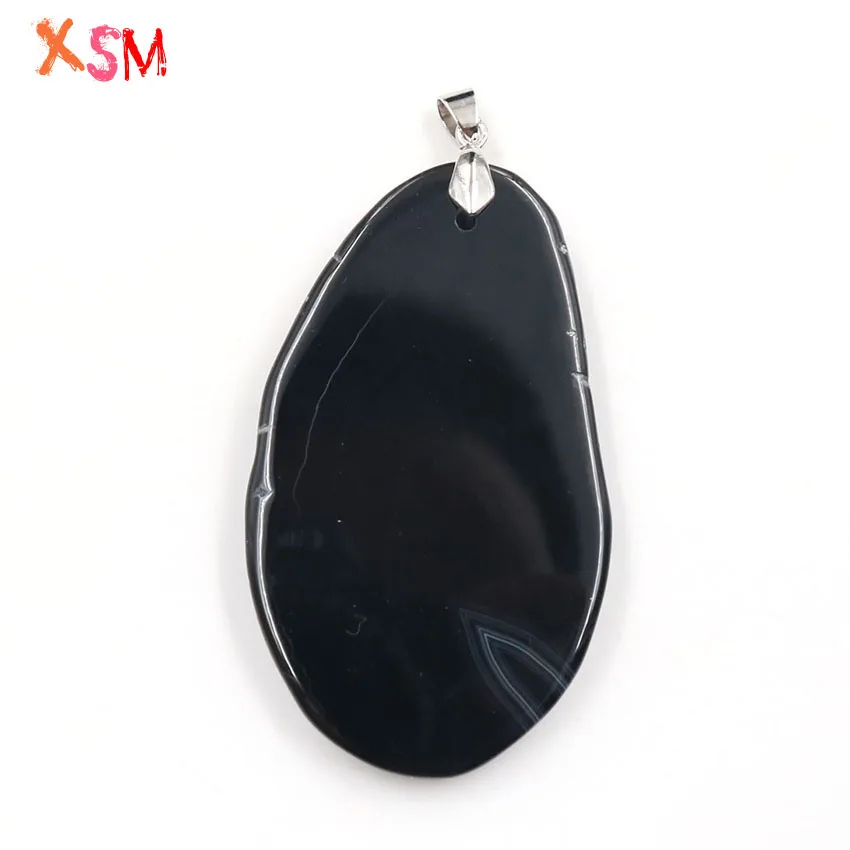 

xinshangmie 1 Pcs Personalized Polished Irregular Black Agates Slice Pendant Charms Anniversary DIY Fit Necklace Party Jewelry