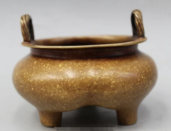 

wholesale factory 4" Old Markend China Black Bronze Dynasty Palace 3 Foot Incense Burner Censer