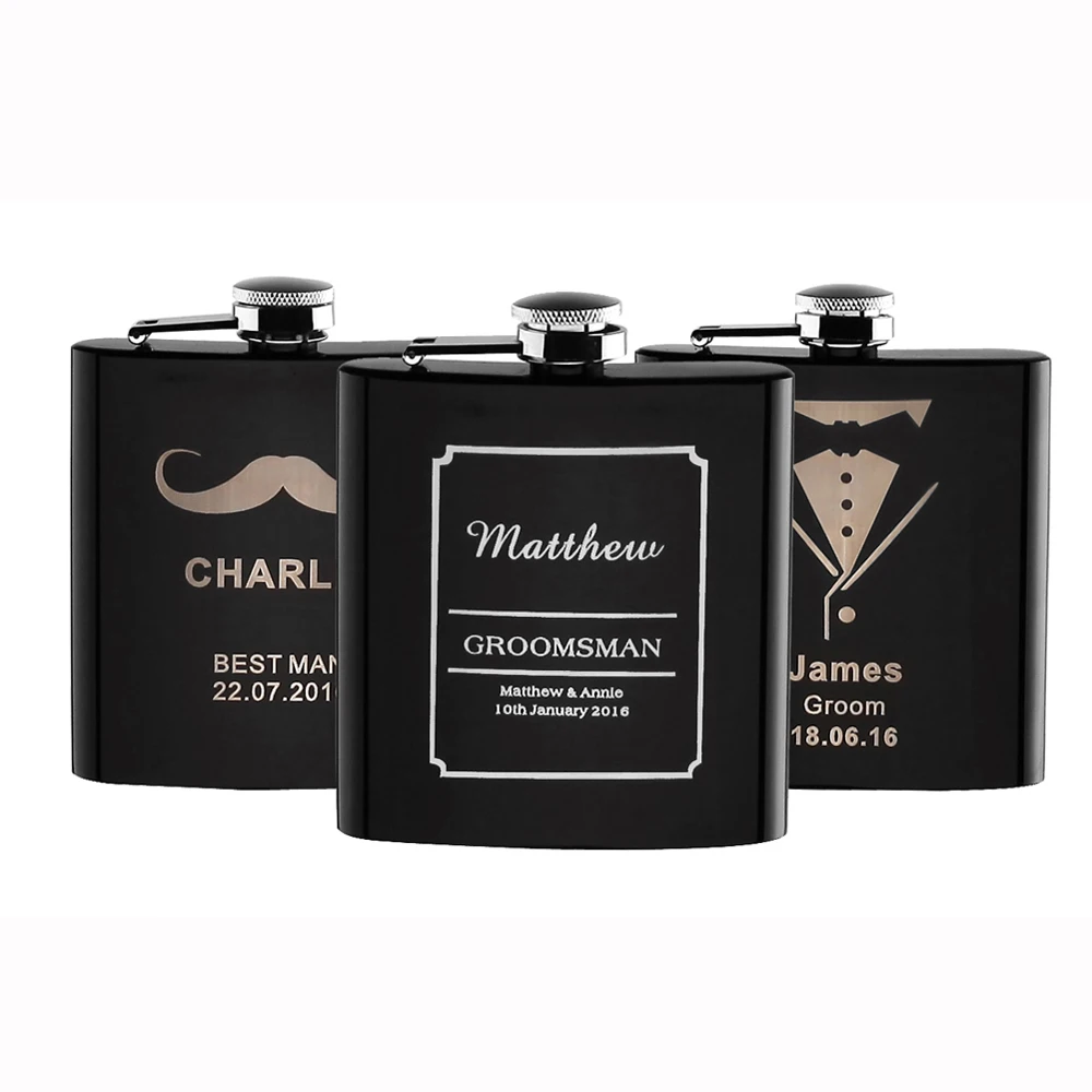 1 조각 맞춤 새겨진 6 온스 스테인레스 스틸 힙 플라스크 ChristmBirthday 발렌타인 데이 친구 선물 결혼식 호의 FL01