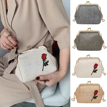 

Women Bag Fashion Weave Embroidery Rose Stripe Bucket Crossbody Shoulder taschen women bolsa masculina sac femme torebka damska