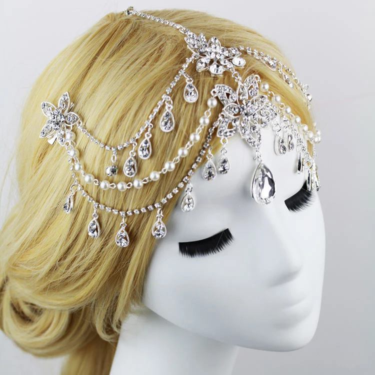 WEDDING BRIDAL HIJAB SCARF HEADPIECE TIKKA PIN BROOCH 