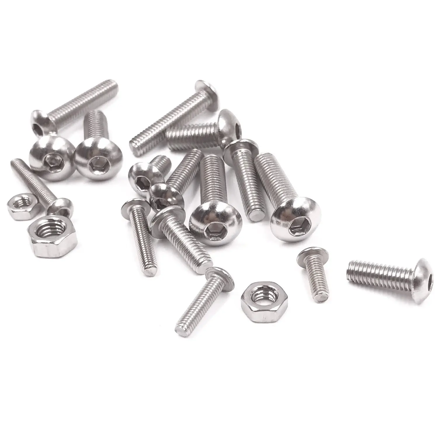 500pcs M3 M4 M5 A2 Stainless Steel ISO7380 Button Head Hex Bolts Hexagon Socket Screws With Nuts Assortment Kit