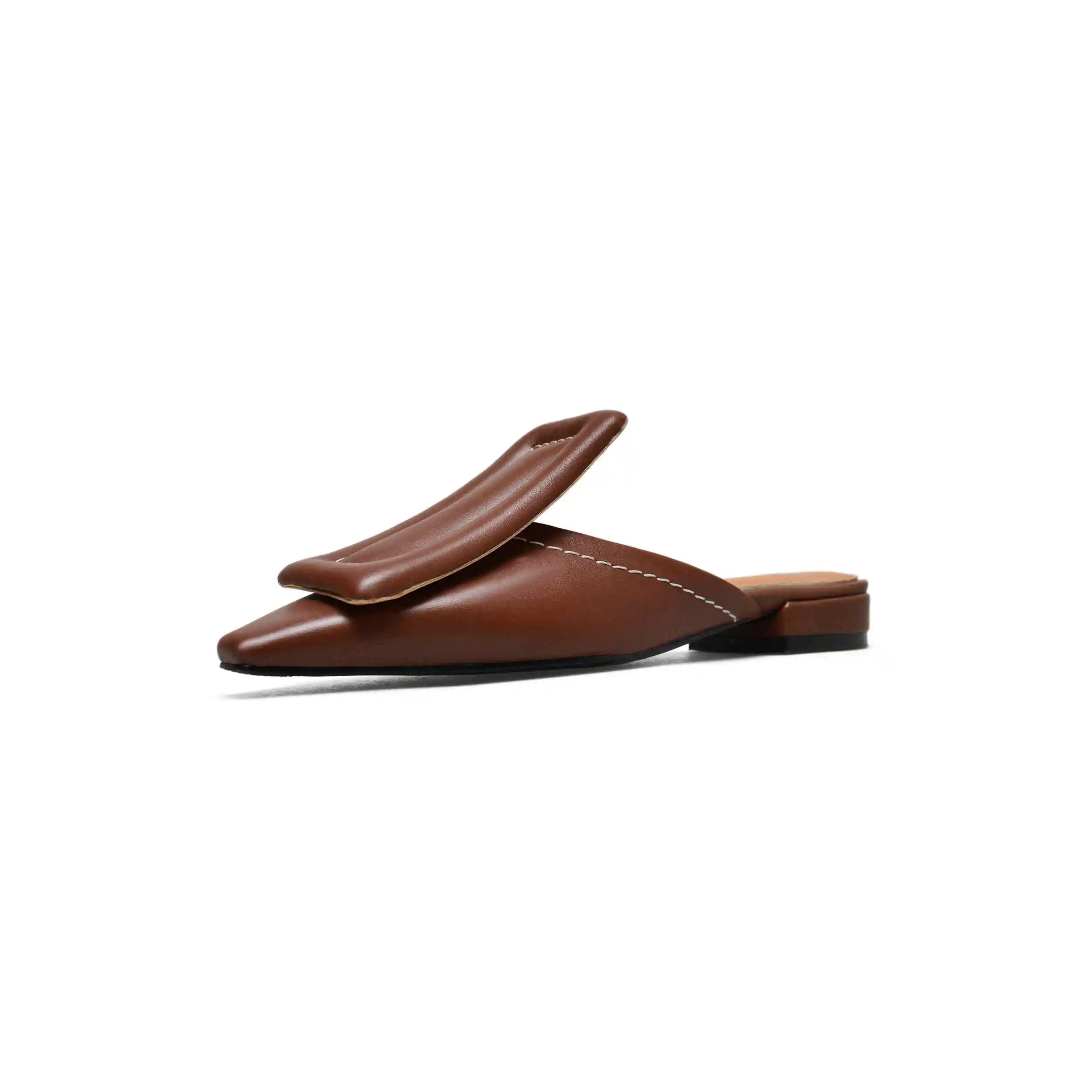 Krazing Pot/натуральная кожа Брендовая обувь с квадратной пряжкой на низком каблуке снаружи шлёпанцы для женщин большие размеры 41, 42, 43, однотонные консервативный стиль; туфли без задника l12 - Цвет: wine brown
