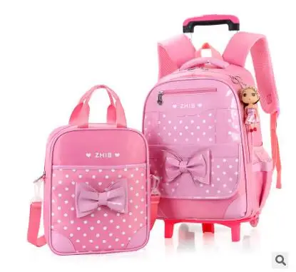 

School Trolley backpack bag for girls school bag with wheels for girls kid's Rolling luggage Bags wheeled Backpacks for Girls