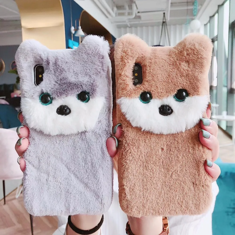 Cute Cartoon gray Bear Plush Phone Case For iphone XR X XS Max Case For