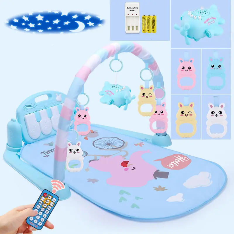 Baby Play Gym Mat with Projection Musical Fitness Rack Crawling Pad