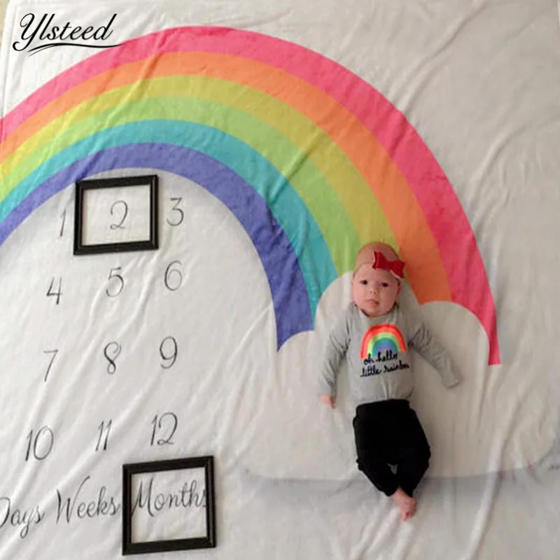 

Thick Flannel Fleece Baby Milestone Blanket Rainbow Growth Record Monthly Blanket Newborn Photography Blanket Fotoshoot Backdrop