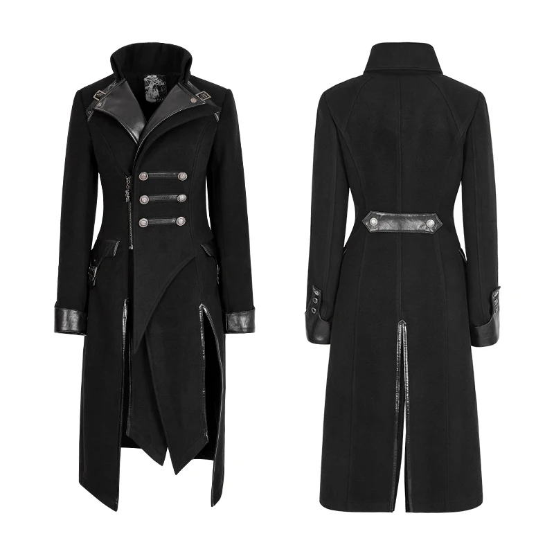 Стимпанк женское длинное пальто в стиле панк в стиле милитари черный воротник-стойка красивый облегающий тонкий жакет пальто