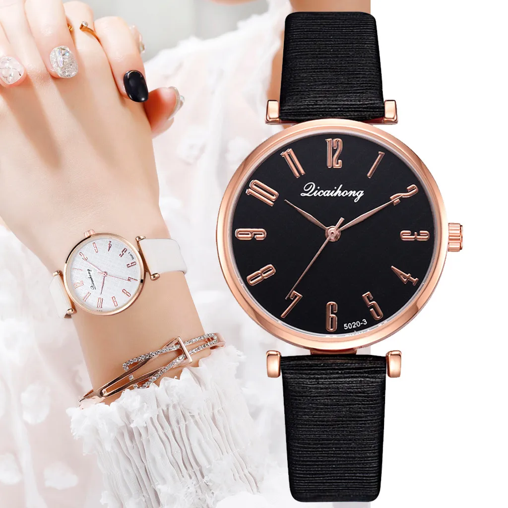 Luxury Watch Women Leather Simple Big Digital Monochrome Trend Plane Dial Belt Quartz Women's Watchrelojes para mujer hot #10 | Наручные