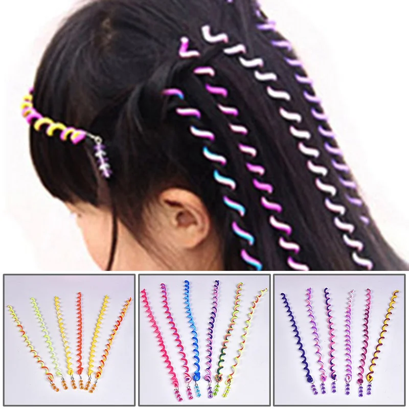 6pcs Rainbow Color Hair Braiding Tools For Girls Spiral Hair Bands For Styling Hair Hairstyle Elastic Headbands Hair Accessories