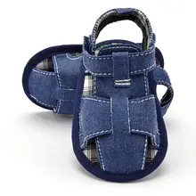 Синие/белые джинсы детские сандалии; туфли; сезон лето Одежда для новорожденных для маленьких девочек и мальчиков, на полой подошве анти-скольжения не начавших ходить, на возраст от 0 до 18 месяцев