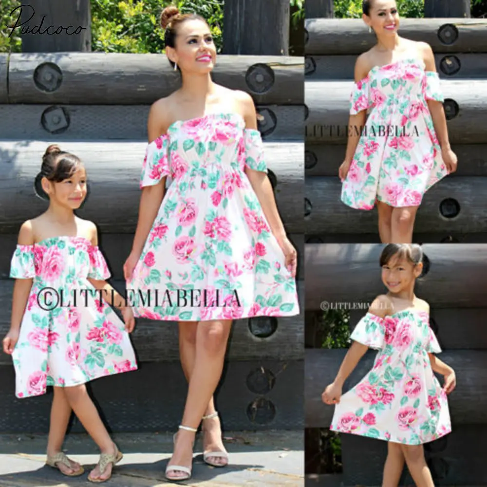 

Family Dress Mother And Daughter Matching Floral Short Mini Dresses Summer