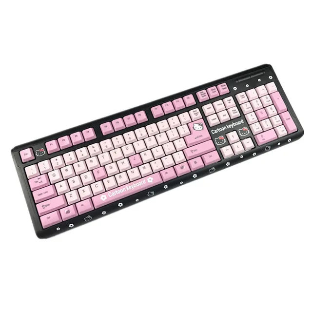 

Pink Hello Kitty Wireless Gaming Keyboard Cute Cartoon 108 Keys KT Cat Desktop Laptop Computer Keyboard For Girls