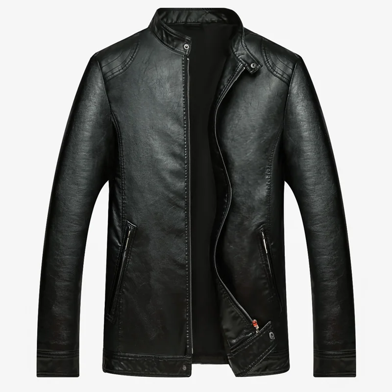 Толстая кожаная мужская куртка из мягкой искусственной кожи, мужская деловая куртка для мужчин, Jaqueta Masculinas Inverno Couro размера плюс 6XL 7XL 8XL - Цвет: Черный