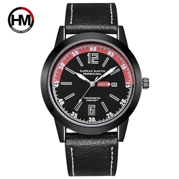 

Hannah Martin Black Sport Quartz Mens Watch 2018 Casual Waterproof Horloges Mannen Leather Calendar Relojes Para Hombre