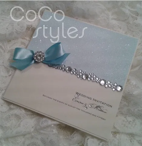 Cocostyles personalized super elegant colorful glitter invitation card with crystal and ribbon for  - 32890333985