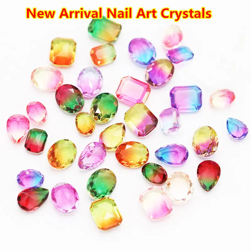

50 Pcs Crystal Glass Multi-color Top Tourmaline Nail Rhinestones Droptear Square Charm 3d Diamond Jewelry DIY Nail Decorations