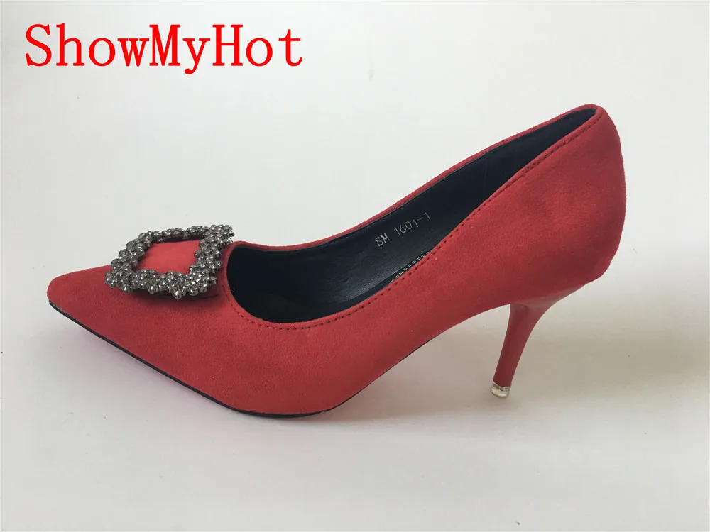 red with black heels