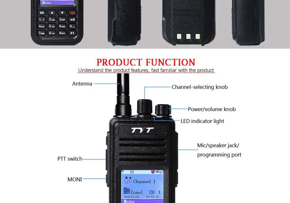 DMR цифровое мобильное радио TYT MD-380 Walkie Talkie 1000 канал Профессиональное двухстороннее радио UHF 400-480 МГц