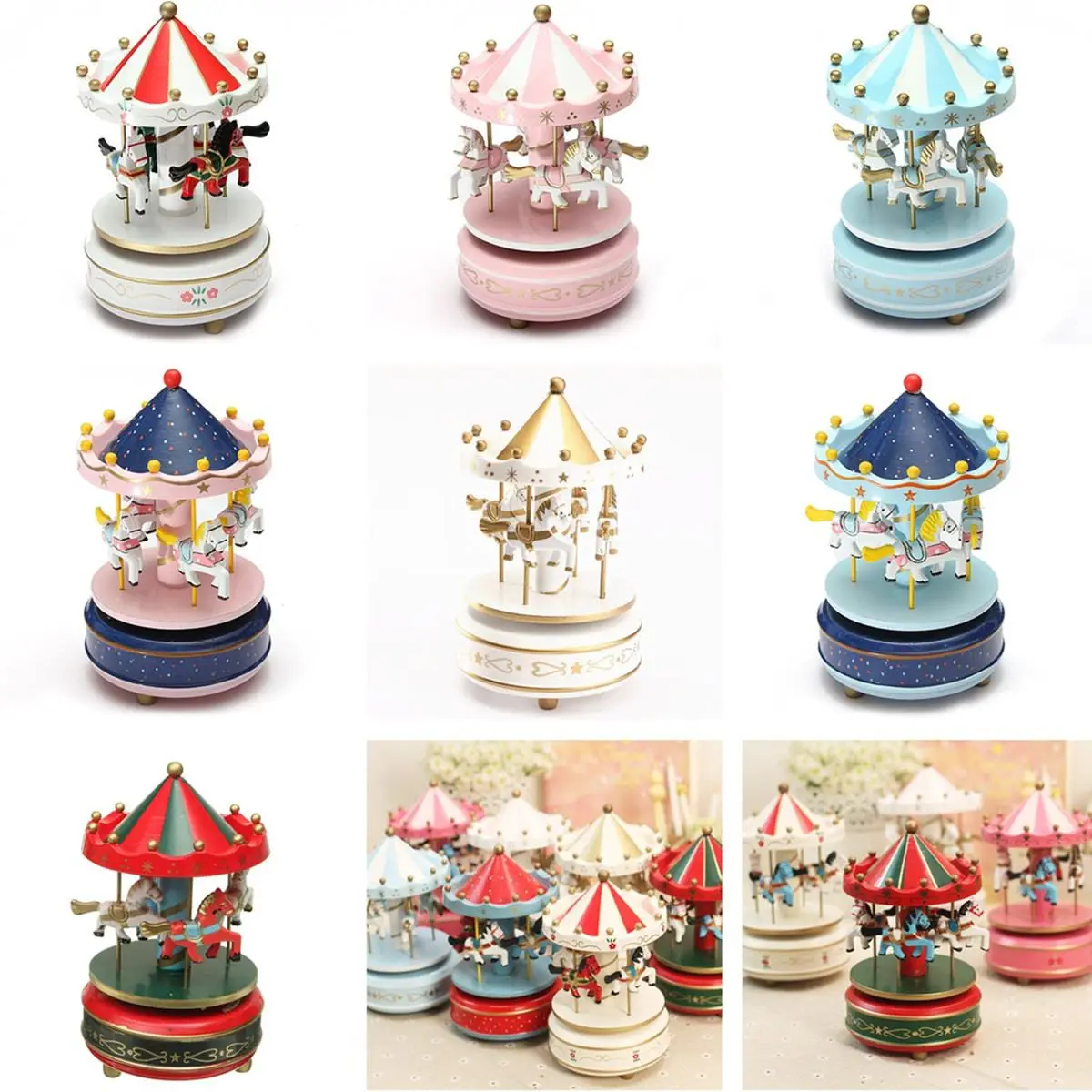 

Wooden Carousel Music Box Horse Merry-Go-Round Carousel Classical Musical Case Theme Kids Children Room Decor Present Toys