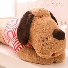 Pernycess 1pcs 120cm cute Papa Dog plush toy doll large striped stud dog bed pillow three colors:Beige Black and white Brown