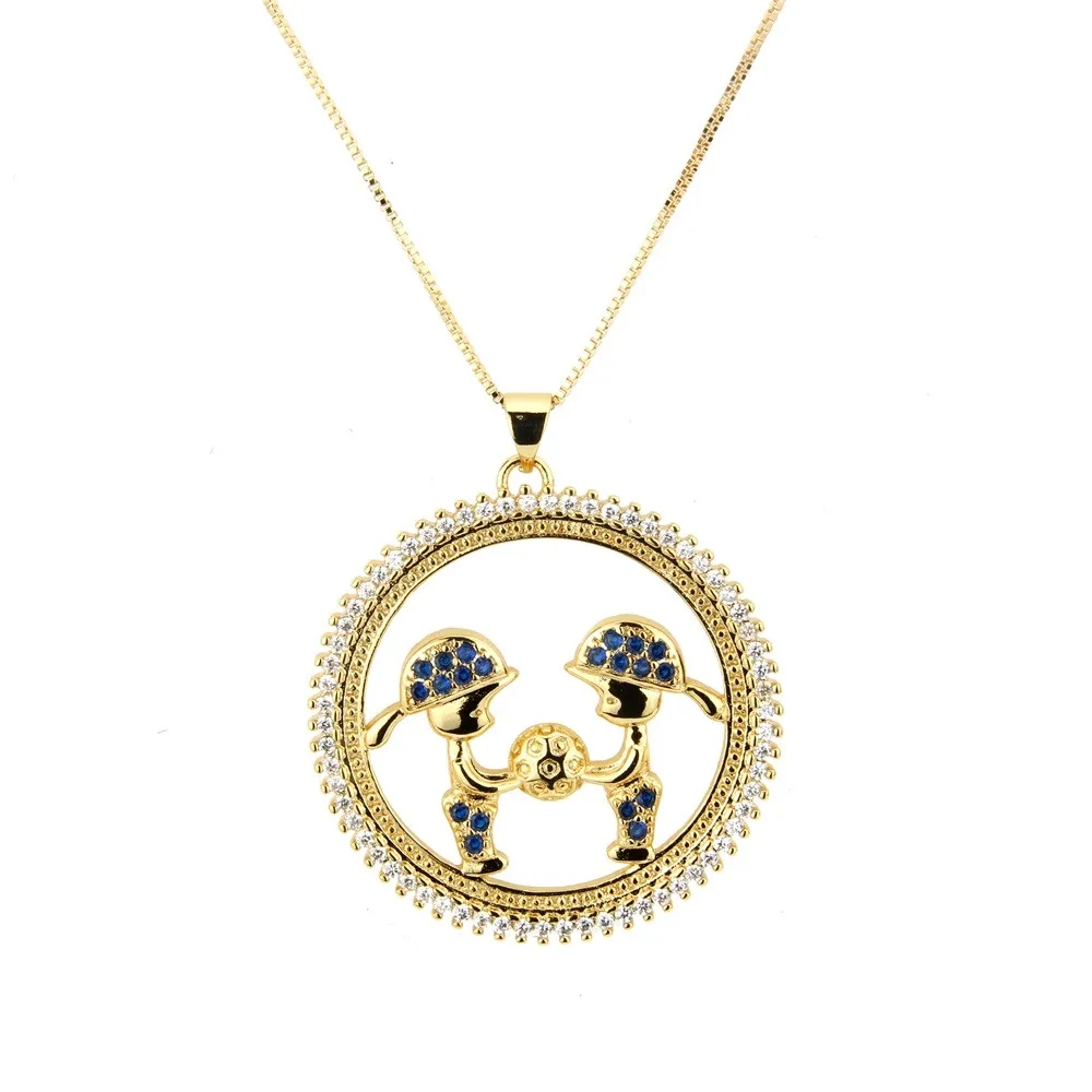 

Boy And Girl Pendant Golden Color Copper Multi-color Cubic Zirconia Necklace