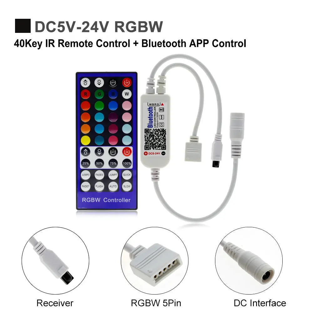 RGBW светодиодный контроллер 12 В постоянного тока Светодиодная лента управления 40 клавишами ИК-пульт дистанционного управления/Bluetooth управление для RGBW или RGBWW светодиодный светильник