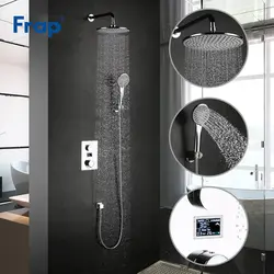 Frap Ванная комната термостатический смесители ванны смеситель для душа с круглым Насадки для душа хромированной отделкой светодио дный