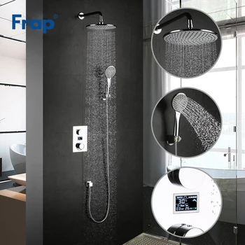 

Frap Bathroom Thermostatic Shower Faucets Mixer Bath Shower Faucet Set With Round Shower Head Chrome Finish LED Display YLD1133