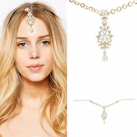 Strass Braut Haar Kette Perle Stirn Kopfstück Kristall Hochzeit Indische Kopf Schmuck Für Mädchen Frauen Haar Zubehör