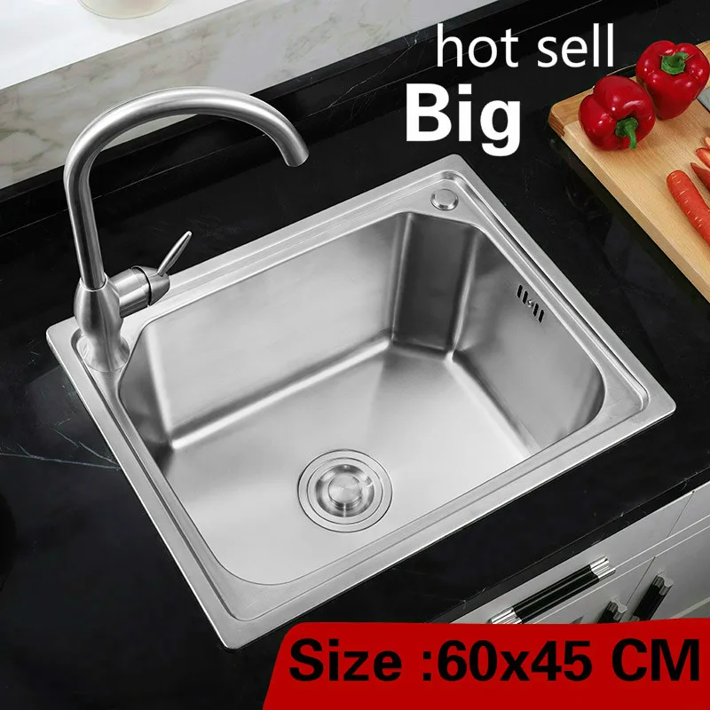 

Free shipping Luxury big kitchen single trough sink apartment durable 304 stainless steel hot sell 60x45 CM